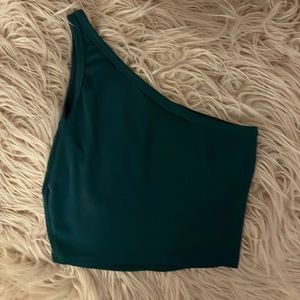one shoulder teal crop top
